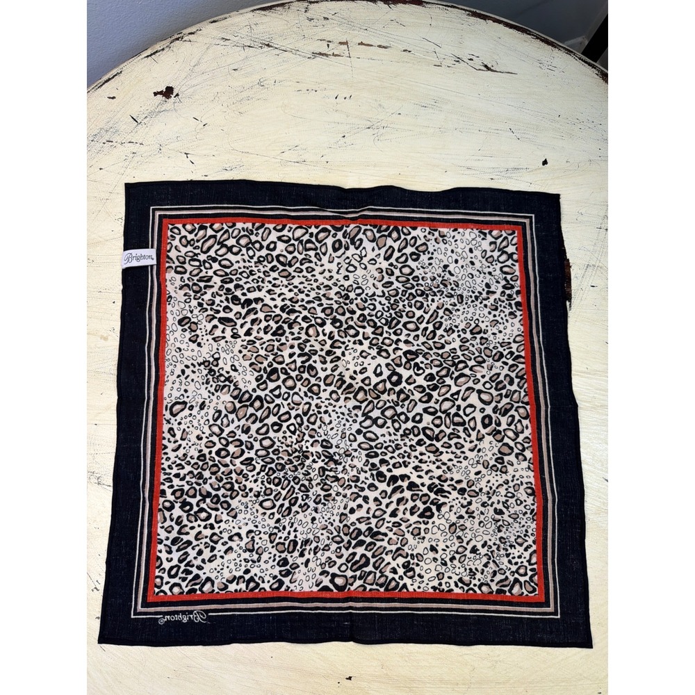 Brighton Scarf Womens OS Leopard Animal Print Square Cotton Black Red Trim - Picture 6 of 6